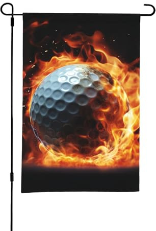 Bandiera da giardino su entrambi i lati, 30 x 45 cm, piccole bandiere da cortile per decorazioni esterne, palla da golf stagionale sul fuoco, bandiere da giardino decorative per esterni, bandiera di