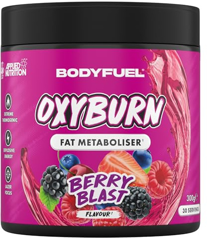 Applied Nutrition BodyFuel OxyBurn Thermogenic Powder - High Caffeine Fat Metaboliser with Green Tea L-Carnitine & Chromium, Energy Focus & Metabolism Support (300g – 30 Servings) (Berry Blast)