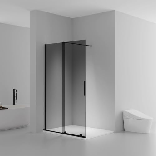 BELVIT Cabina doccia con porta scorrevole, cabina doccia Walk-in, vetro di sicurezza monolocale da 8 mm, rivestimento anticalcare, reversibile sinistra/destra, 120 x 200 cm, vetro fumo, profilo in