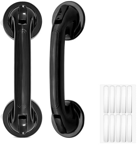 Asidero Baño Ventosa, Agarraderas Baño para Mayores, Asidero Ducha - 2 Barras Negras 22 cm sin Taladro con 10 Protectores, para Ducha Ventosa, Bañera, Azulejos y Puerta de Vidrio