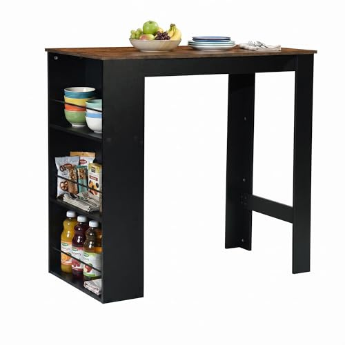 buybyroom Bar Table with Storage – High Table/Bar Counter for Bar, Kitchen, Living Room, Dining Room – 112×57×106 cm – Black + Oak Color