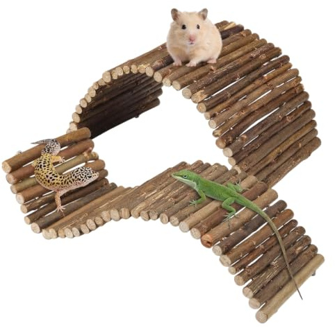 2-Piece Tile Hide Turtle Mane Lion Lizard Wooden Bridge, Reptile Accessories for Adult Enthusiasts, Custom Climbing Structures with Textured Surface