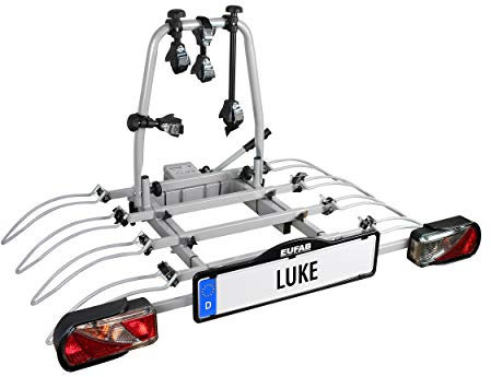 EUFAB 11514 Fahrradträger LUKE, E-Bike geeignet, Diebstahlschutz, für 4 Fahrräder, für Anhängerkupplung, Silber, Grau