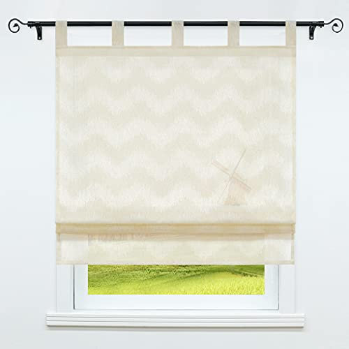 CORLIF Raffrollo mit Schlaufen halbtransparente Raffgardine Landhaus Küche Gardinen Leinen Schlaufenrollo Wohnzimmer Schals Welle-Raffrollos Mordern Beige BxH 100x140cm 1 Stück