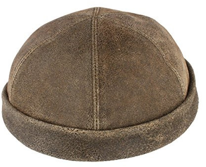 Bullani Docker-Cap Dockermütze Seemannsmütze aus 100% Leder – Made IN Germany – Braun - Gr- 58