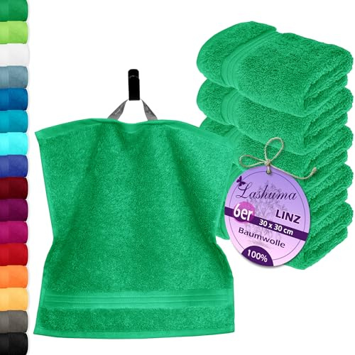 Lashuma set di 6 asciugamani 100% cotone, asciugamani ospiti 30x30 serie: Linz, telo bagno verde foresta