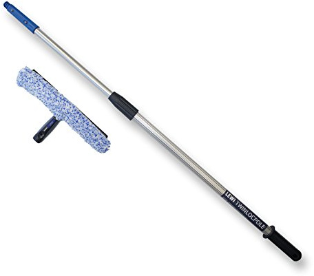Profi Set Teleskopstange + Kombi Fensterwischer & Abzieher (je 35 cm) von LEWI | für mittelgroße Fenster & Ecken + Stange (2x60 cm) für höher gelegene Stellen | inkl. Gratisprobe Glasreiniger