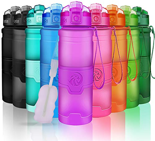 ZORRI Water Bottles, BPA Free & Leak proof, 14oz/ 17oz/ 24oz/ 32oz 1 litre Tritan Sports Water Bottle for Cycling, Running, Gym, Outdoor| With Ice Filter, Bottle Brush, 1-Click Pop Open Flip Lid