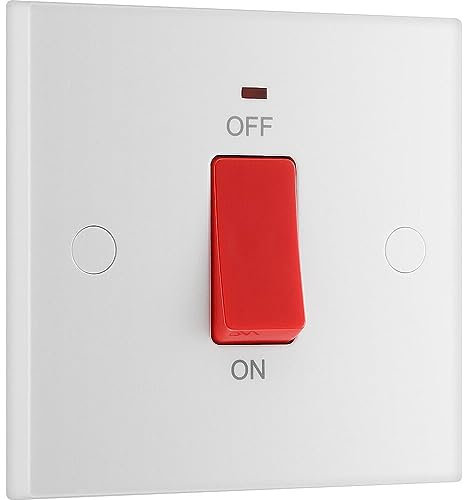 BG Electrical Cooker Control Switch Unit with LED Power Indicator, Single Plate, Double Pole, Square Edge, Nexus 900 Series, White Moulded, 45A, 974