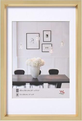 walther design Bilderrahmen gold 50 x 70 cm mit Passepartout, Steel Style Kunststoffrahmen ES070G