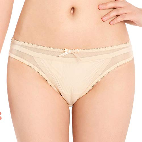 Satini Women's Nylon Sheer Bikini Briefs Panties (Nude, M)