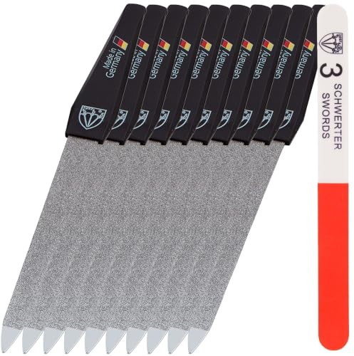 3 Swords Germany - Double Sided Sapphire Metal Nail File Set (10 Pieces) with 3-Way Nail Buffer (1 pc.) Made in Germany