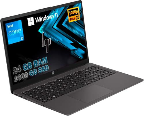 HP 250 G10, Computer Portatile Notebook, Intel i5-1334u 10 Core 3.4Ghz, Display 15.6'' FHD, Ram 24GB, SSD 1000GB, Windows 11 Pro, Pronto all'uso con Libre Office