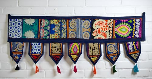 ICC Volants für Fenster Toran Baumwolle Vintage Patchwork Türbehang Volant Fenster handbestickt Bohemian-Dekoration Wohnzimmer Wand Schlafzimmer Wohnzimmer Zuhause handgefertigt 106 cm Violett