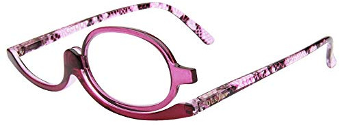 Aisi Magnifying Makeup Glasses Eye Make Up Spectacles Flip Down Lens Folding Cosmetic Glasses for Women (Pink, +1.5)