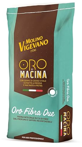 Molino Vigevano Oro Fibra Due Farina Integrale di Grano Tenero con Germe di Grano Vitale – Ideale per Pane, Pizza, Focaccia e Pinsa Romana – Farina Professionale Tipo Integrale da 10 kg
