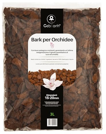 GebEarth® | Bark per Orchidee Professionale 【3 litri】| Pezzatura 15-20 mm | Substrato a base di Corteccia 100% Naturale | Bark Lavato e Sterilizzato a Vapore | Pronto uso.