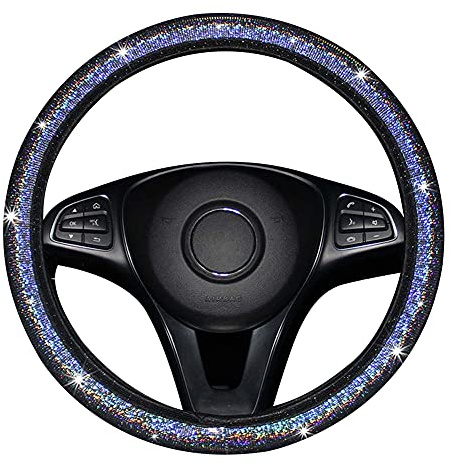 Asudaro Bling Bling Lenkradschoner - Glitzer Lenkradbezug 38cm Universal Rutschfest - Anti-Rutsch Diamant Lenkrad Abdeckung - Auto-Dekozubehör, Silber