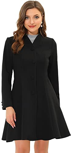 Allegra K Women's Single Breasted Pea Coat A Line Mid-Long Winter Overcoat | Elegant Warm Outfit, Long Sleeve, Business, Work Office Outerwear, Trench Coat, Daily Wear