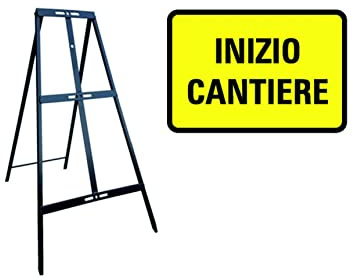 CARTELLO IN LAMIERA SCATOLATA RETTANGOLO 60X40 cm - INIZIO CANTIERE- SEGNALE CATARIFRAGENTE CON CAVALLETTO (CARTELLO)