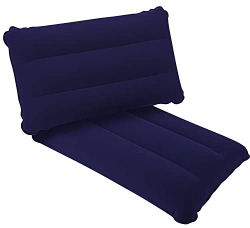 SUTAFOR Set di 2 Cuscini Gonfiabili per Viaggio, Spiaggia, Campeggio e Escursioni Pieghevole Cuscino da Esterno in Velluto 44x28 cm, Blu