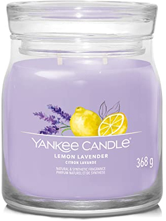 YANKEE CANDLE Candela profumata firmata, Candela in barattolo medio alla lavanda al limone con doppio stoppino, Candela in miscela di cera di soia, Regalo perfetto per le donne 1630004E