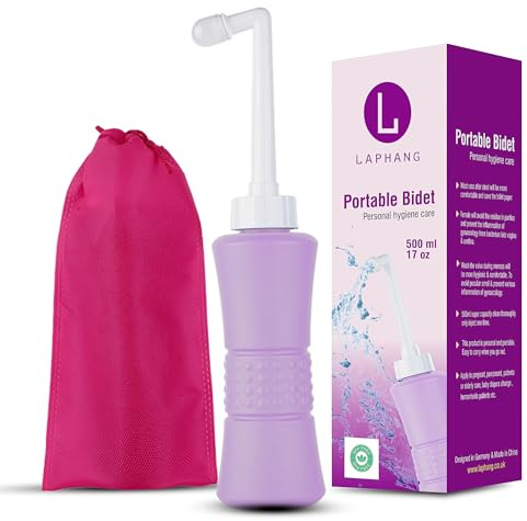 laphang Portable Bottle 500ml Purple Bottle Bidet with Waterproof Pouch and Cap – PP + TPR, Leak Proof & Scratch Resistant –Perineal Clean for Postpartum Hemorrhoids Healing, Maternity Kit Essentials
