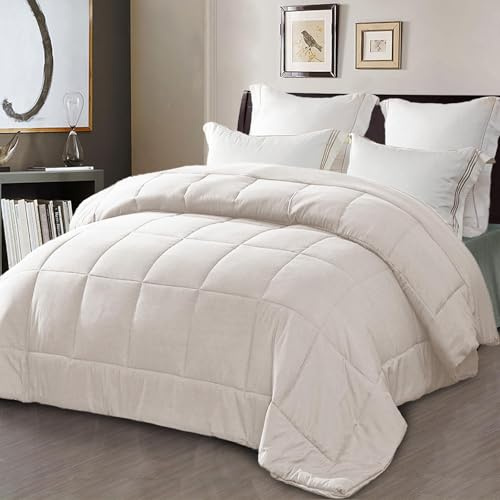 Exclusivo Mezcla 7.5 Tog King Size Coverless Duvet, Lightweight Soft Quilt | 220x240 cm, Soft Pre-washed Microfiber, Breathable All Seasons Down Alternative Comforter, Machine Washable, Beige