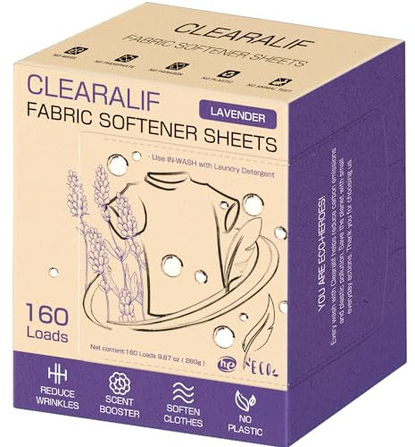 CLEARALIF laundry Fabric Softener Sheets, Lavender Scent, 160 Loads, Eco Friendly, Great For Travel, Apartments, Dorms.