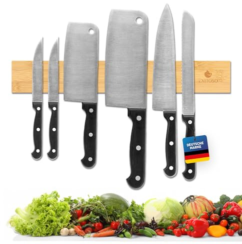 Exitoso® Magnetleiste Messer selbstklebend 40cm - Messerleiste ohne bohren mit 3M Klebeband - Bombenfester Halt - Magnetischer Messerhalter Messerleiste magnetisch - Bambus