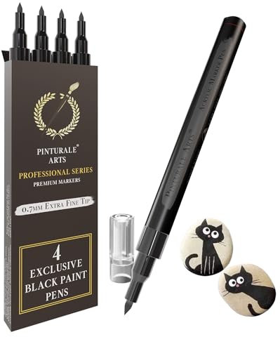 Pinturale Arts® Acrylstifte Schwarz Dünn | 4er Set Acrylstifte Für Steine Auf Feiner Spitze 0,7mm | Für Steine, Metall, Keramik, Holz, Glas