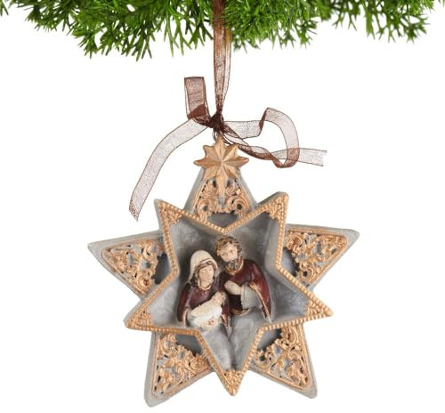 VILLA ITALIA Krippe Bethlehem - Weihnachtskugel Anhänger - Heilige Familie - Form Stern 9-5 cm - Weihnachtsfigur - Weihnachtsschmuck - Deko - Weihnachten