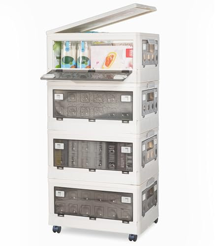 Citylife 4 Stück 30L Faltbare Schrank-Organizer-Aufbewahrungsboxen, stapelbarer Kunststoff Lagerboxen Aufbewahrung Ordnungsboxen, Plastikbox Stapelkisten Lagerboxen Aufbewahrungsbox mit Deckel