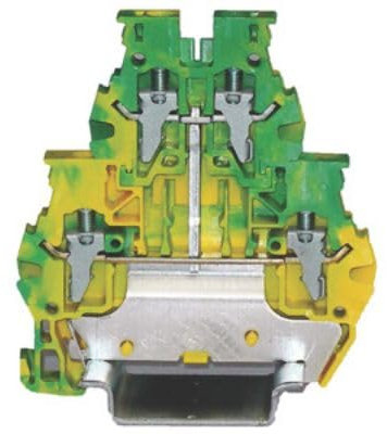 RS PRO Schutzleiterklemme, DIN-Hutschiene, 1-polig, Klemme-Anschluss, 24 → 10 AWG, 4mm², Grün, Gelb, Packung a 10 Stück