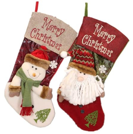 INTCHE 2 Stück Weihnachtsstrümpfe Weihnachtsstrumpf Leinen + Gestrickte Zur Baumschmuckdeko, Personalisiertes Geschenk für Teenager, Süßigkeitentasche