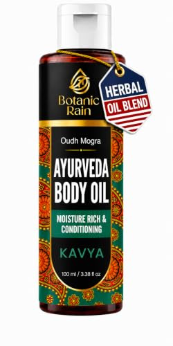 Ayurveda Body Oil for Dry & Crepey Skin – Fast Absorbing Post Shower Moisturiser with Oudh & Mogra for Women & Men, Non Greasy Hydration, 100ml – Botanic Rain (2, Mogra)