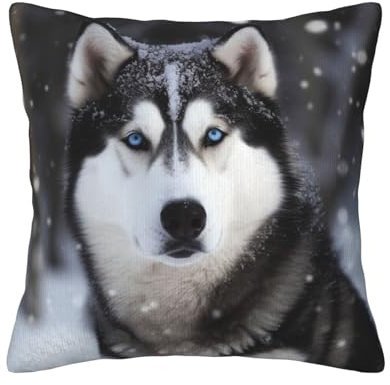 OPSREY Weicher Cord-Kissenbezug mit Husky im Schnee, dekorativer Kissenbezug, modern, quadratisch, für Wohnzimmer, Bett, Sofa, Schlafzimmer, ohne Kissen, 40,6 x 40,6 cm
