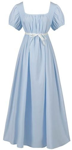 Gefomuofe Disfraz renacentista para mujer, vestido de campesino medieval, estilo bohemio, vestido largo con un hombro, azul, S