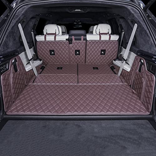 DZSJHGFDD Auto Kofferraummatte Kofferraummatten Für Q7 2016-2022 7-Sitzer Kofferraummatten Custom Auto Leather Accesorios Anti Rutsch Matte Gummi(Kaffee)