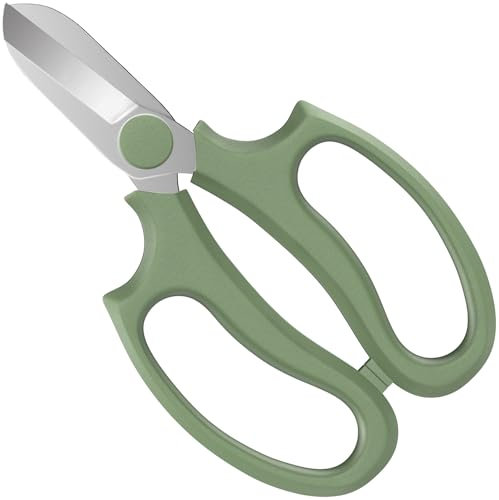 Housolution Cesoie, Cesoie Potatura da Giardino con Lame in Acciaio, Manico Ergonomico, Forbici per Giardinaggio, Accesori per Giardino Forbici Professionali per Potatura Fiori, Verde Avocado