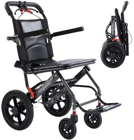 Ultraleichter Transportrollstuhl, Reiserollstuhl Mit Handbremse, 12-Zoll-Wabenräder, Ultraleichter Rollstuhl Für ältere Menschen Und Kinder, Tragfähigkeit 100 Kg,Black