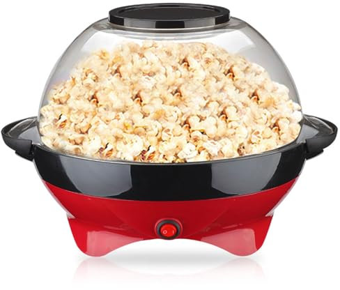 hxoity 5L Large Capacity Automatic Stirring Popcorn Maker Electric Popcorn Maker Machine Detachable and Nonstick Plate Anti-scalding Handle with Large Lid for Serving Bowl
