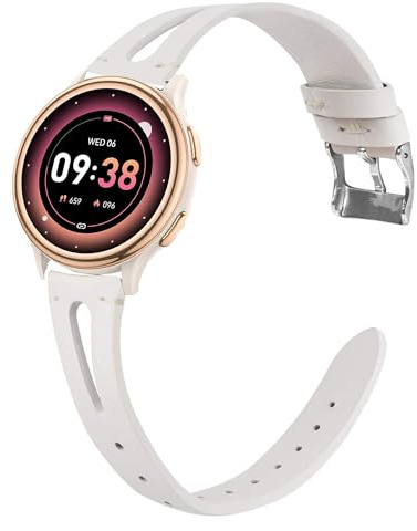 Compatible with HaSaKei Smart Watches Band, 20mm Slim Vintage Leather Strap Replacement for Women, Man, Wristband Accessories Compatible for HaSaKei G53 1.27 Smart Watches (for 20mm size band, White)