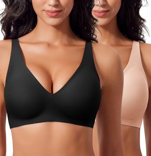 Ganado Damen BH Tiefem V-Ausschnitt Nahtloser BH Ohne Bügel Push Up BHS Bralette Soft Bequem BHS Bügellos Bustier