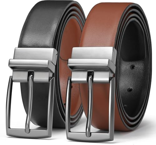 VONMELLI Leather Reversible Belt for Men - 1 3/8 Dress Belt with 2 Styles in One