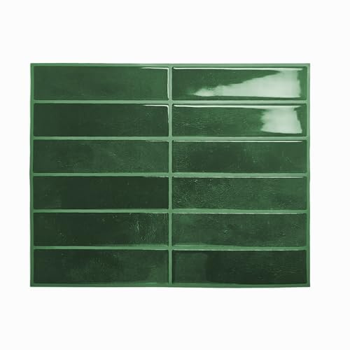 Klebefliesen Küche Grün, 3D Vinyl Fliesenaufkleber, Vintage Küchenrückwand Selbstklebend Fliesen für Küche und Bad, 23 * 29cm, 5 Bögen