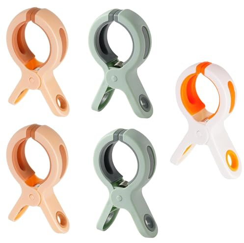 5 pezzi Grande mollette per bucato,pinze per telo mare,Clip di vestiti antivento,Mollette in plastica,per Vestiti,Lenzuola, tappeto(verde, rosa, bianco)