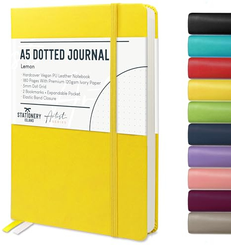 Stationery Island Bullet Dotted Journal, anteckningsbok A5 Dotted, 180 sidor premium 120 g/m² papper, inbunden journal, anteckningsbok prickad