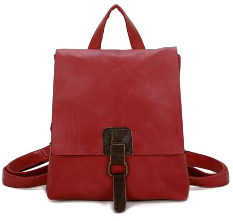 OBC Damen Rucksack Tasche Crossbody Handtasche Messenger Schultertasche Umhängetasche Shopper Vintage Kuriertasche Überschlagtasche Leder Optik Rot