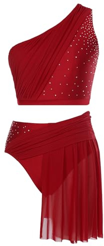 Oyolan Femme Robe Danse Contemporaine Moderne Strass Tenue Crop Top avec Jupe Robe Danse Latine Patinage Artistique Costume Gymnastique